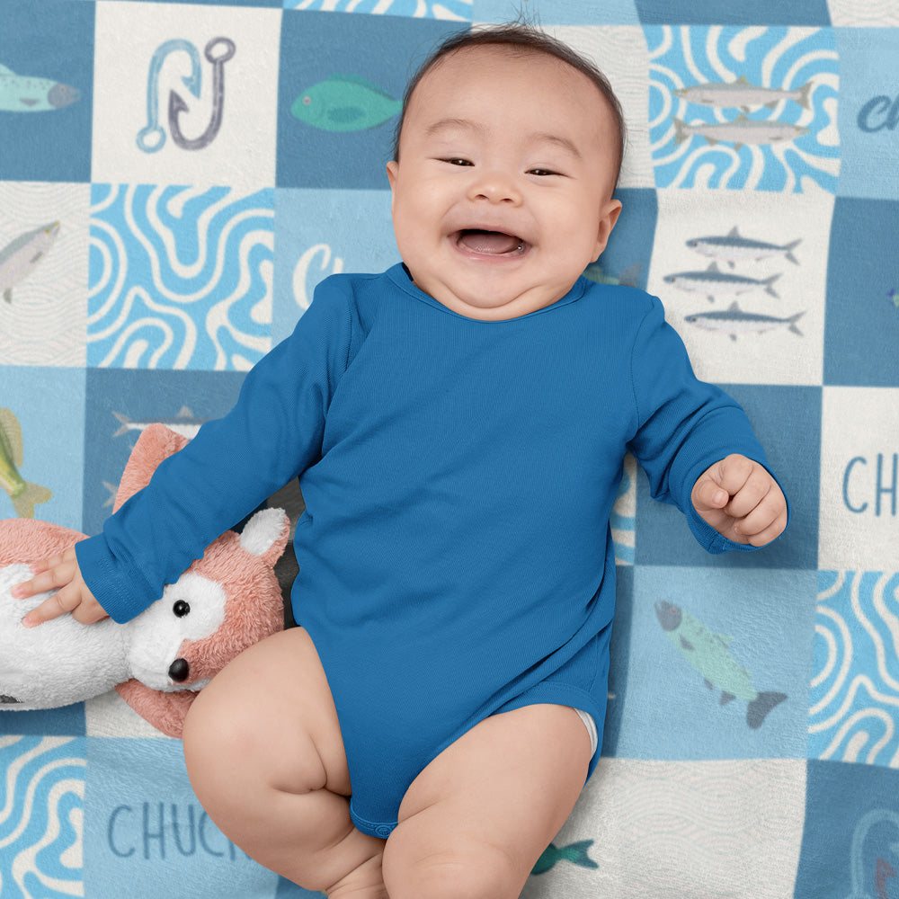 Whimsical Fish-themed Fleece Baby Blanket