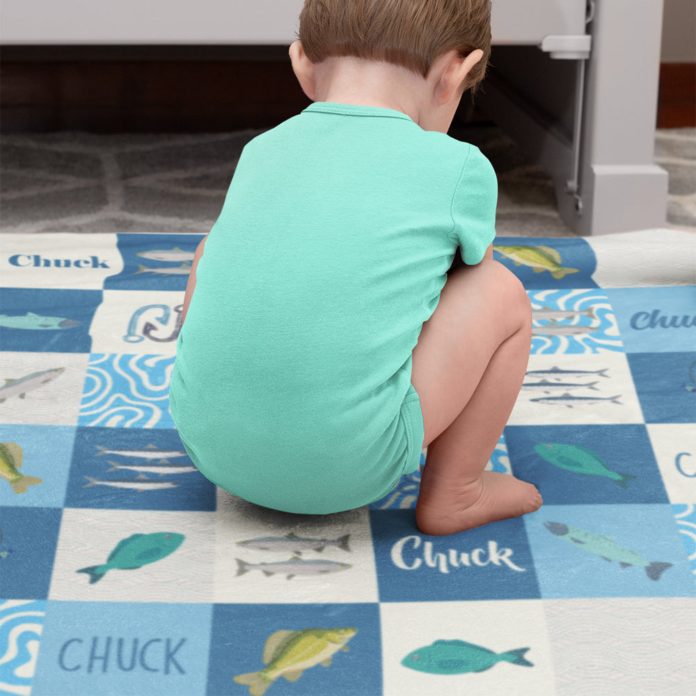 Whimsical Fish-themed Fleece Baby Blanket